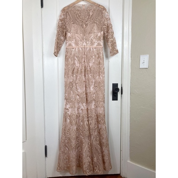 Marchesa Notte Metallic Filigree Embroidered Gown - Picture 11 of 13